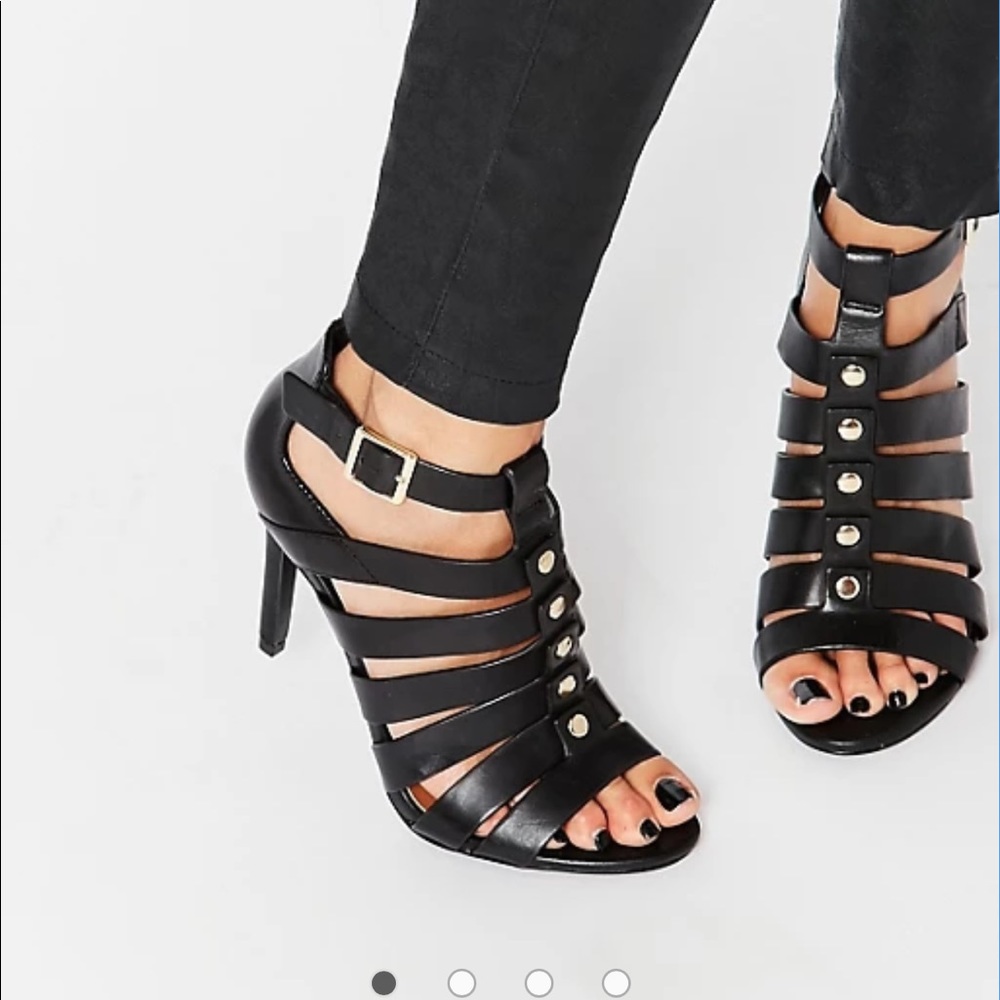ALDO Bucchi Black Leather Gladiator Heeled Sandals